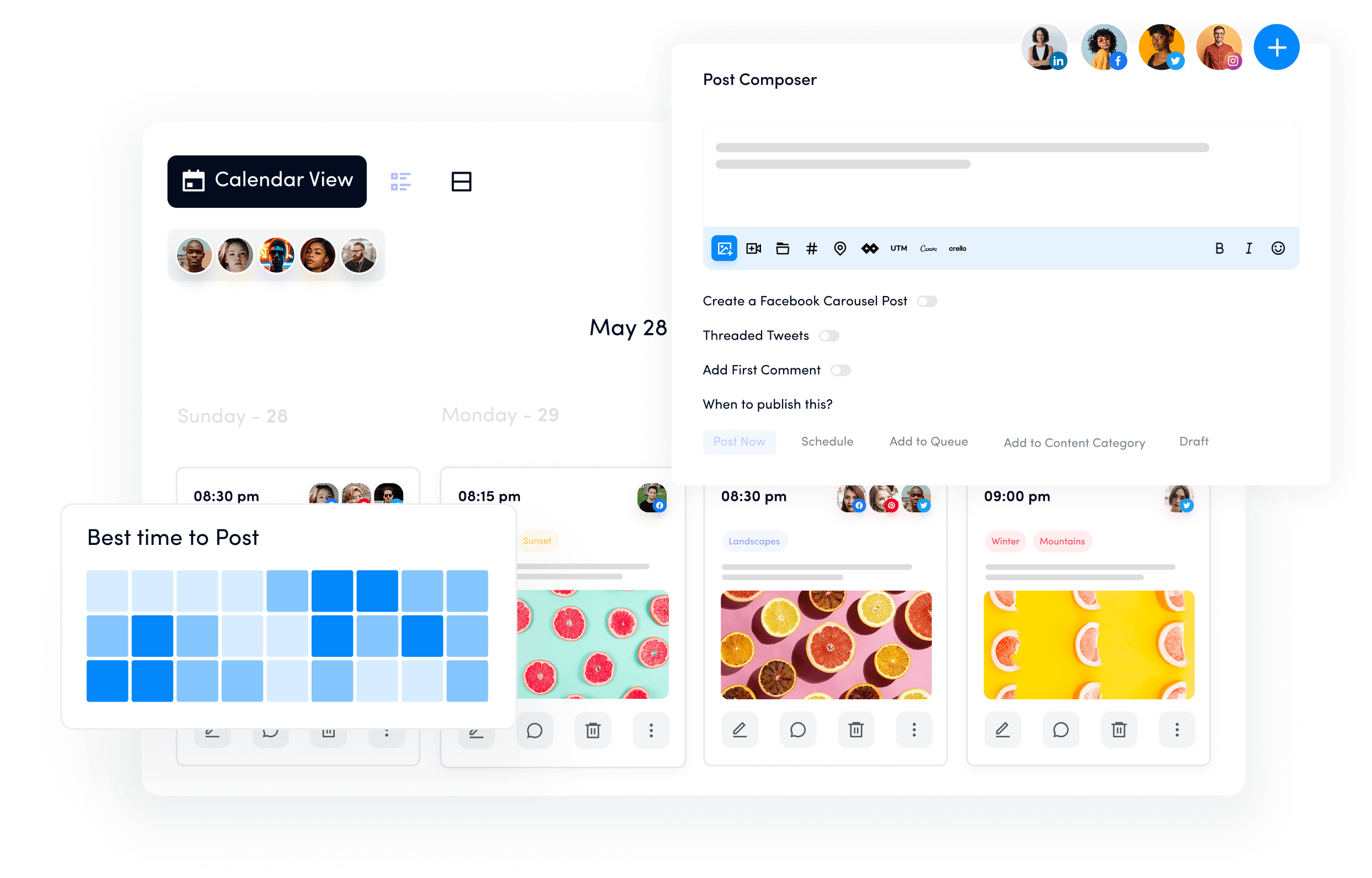 Dashboard with unique publishing queues and schedules